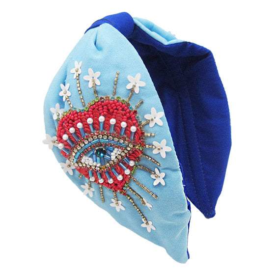 Pearl Sequin Bead Evil Eye Heart Knot Burnout Headband - Madeline Love - Flyclothing LLC