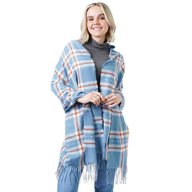 Plaid Check Oblong Scarf With Tassel - Madeline Love - Flyclothing LLC