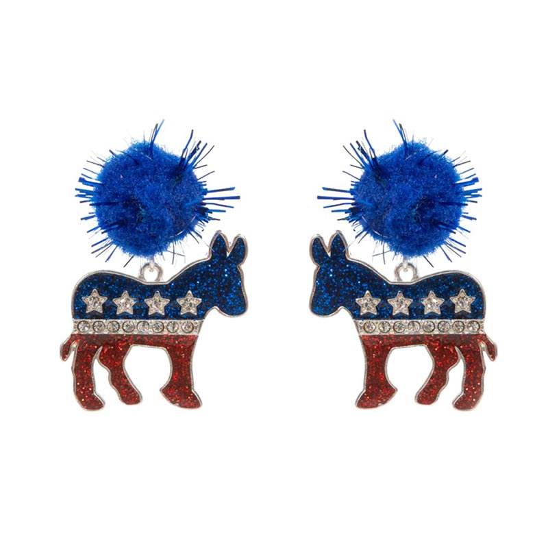 Pom Pom Glittered Enamel Democrat Donkey Dangle Earrings - Madeline Love - Flyclothing LLC