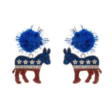 Pom Pom Glittered Enamel Democrat Donkey Dangle Earrings - Madeline Love - Flyclothing LLC