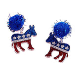 Pom Pom Glittered Enamel Democrat Donkey Dangle Earrings - Madeline Love - Flyclothing LLC
