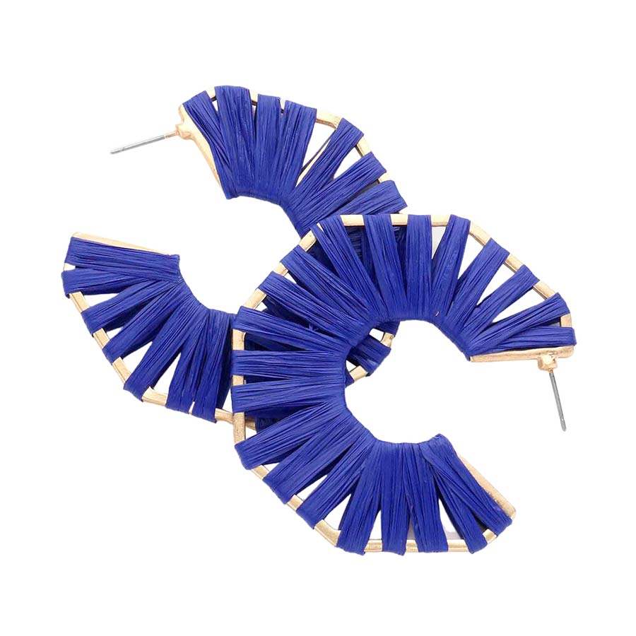 Raffia Wrapped Octagon Hoop Earrings - Madeline Love - Flyclothing LLC