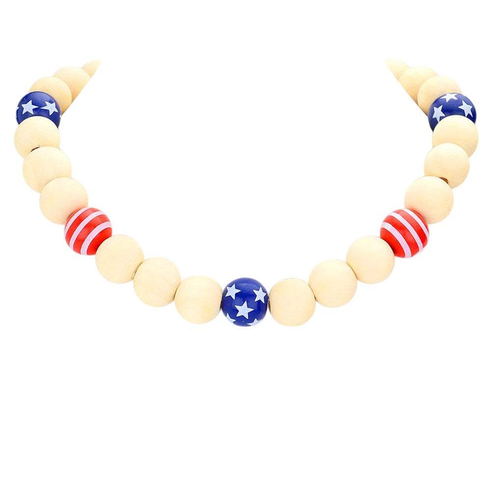 American USA Flag Wood Ball Collar Necklace - Madeline Love - Flyclothing LLC