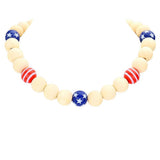 American USA Flag Wood Ball Collar Necklace - Madeline Love - Flyclothing LLC