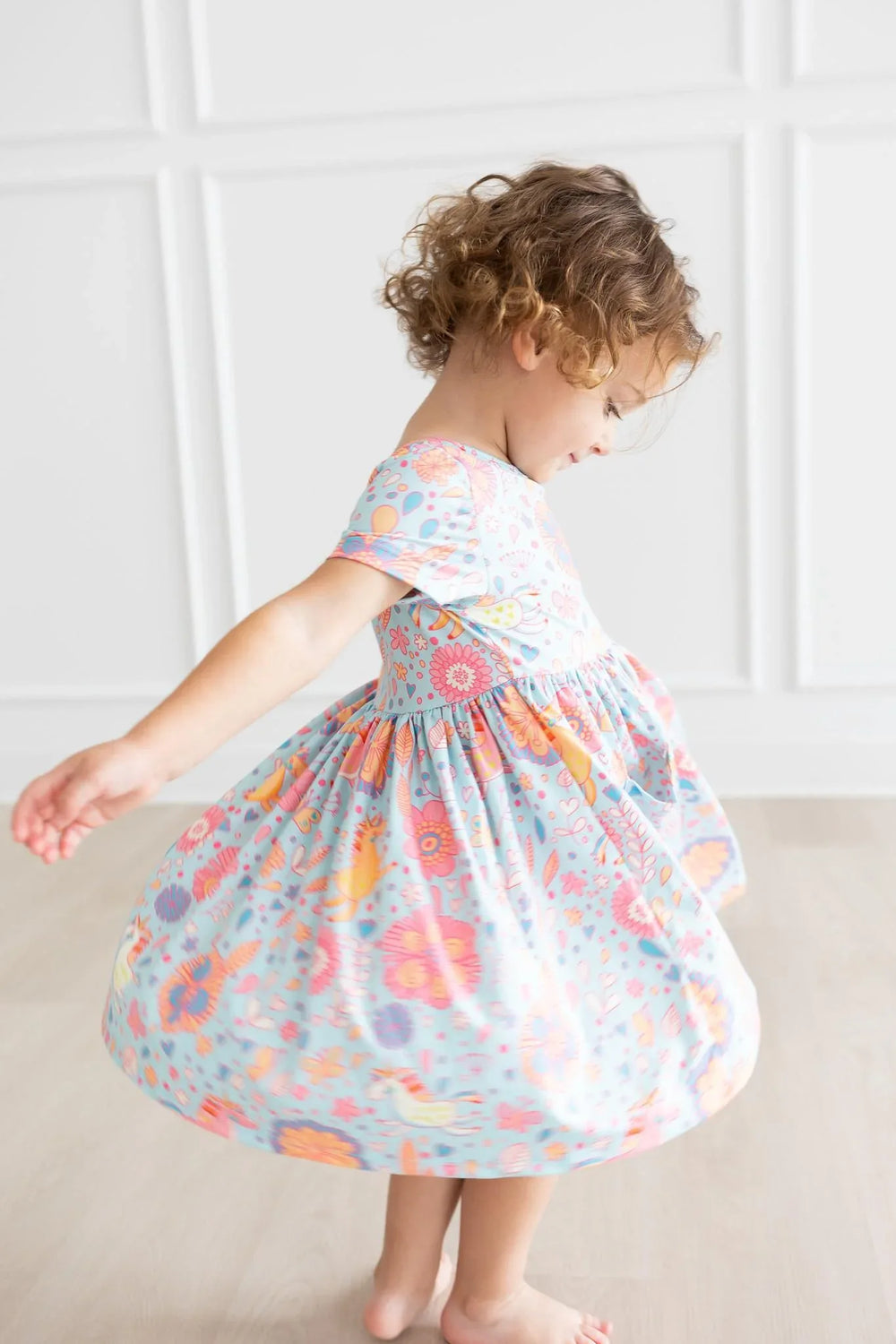 Blue Retro Unicorns S/S Pocket Twirl Dress - Mila & Rose ® - Flyclothing LLC