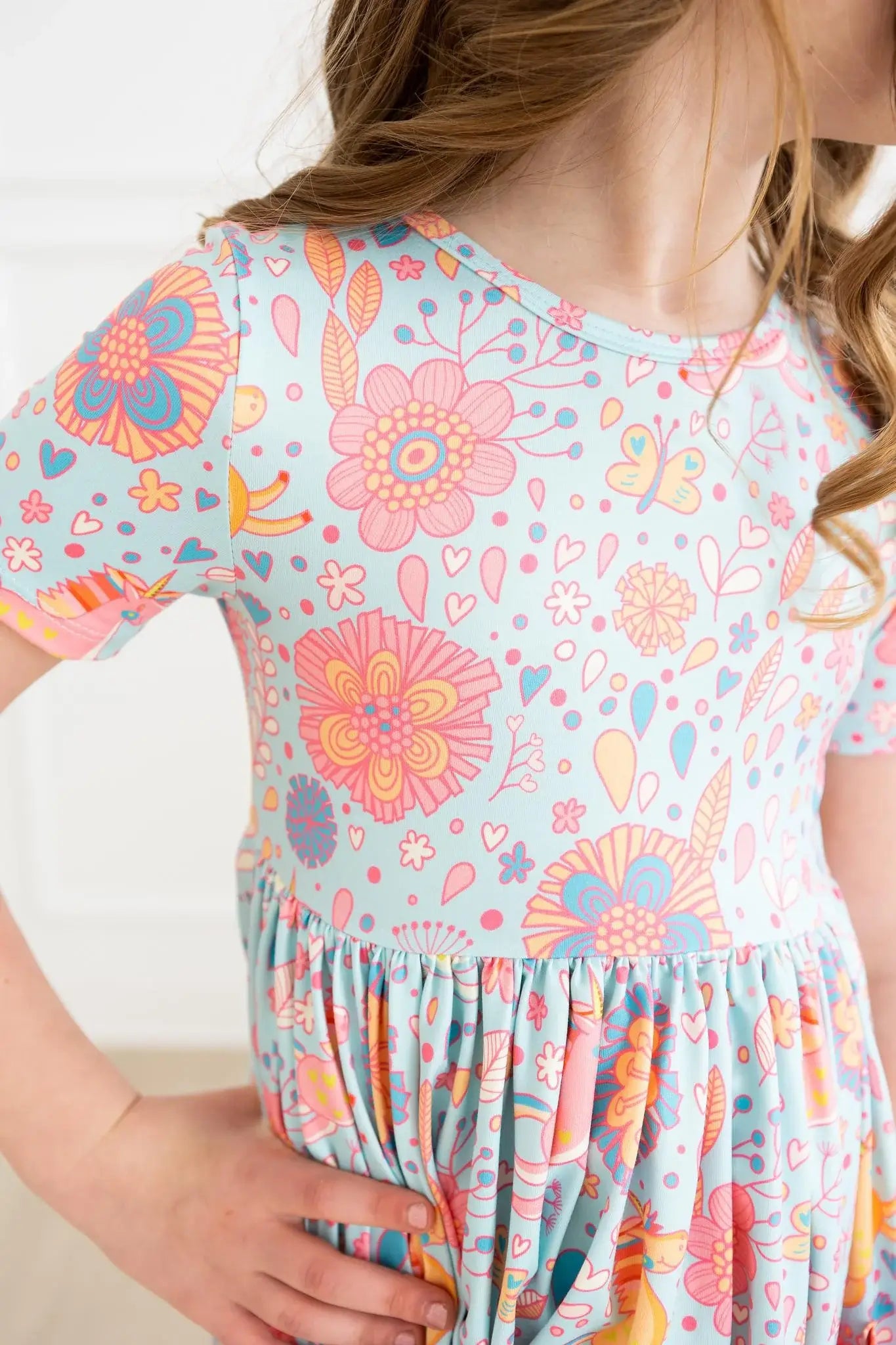SALE Blue Retro Unicorns S/S Pocket Twirl Dress - Mila & Rose ® - Flyclothing LLC