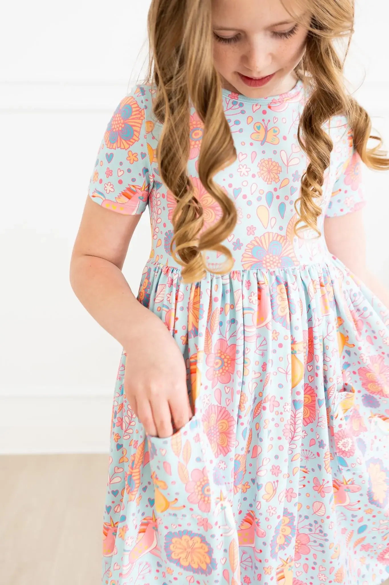 SALE Blue Retro Unicorns S/S Pocket Twirl Dress - Mila & Rose ® - Flyclothing LLC