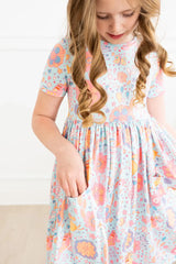 SALE Blue Retro Unicorns S/S Pocket Twirl Dress - Mila & Rose ® - Flyclothing LLC