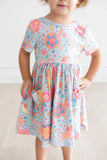 Blue Retro Unicorns S/S Pocket Twirl Dress - Mila & Rose ® - Flyclothing LLC