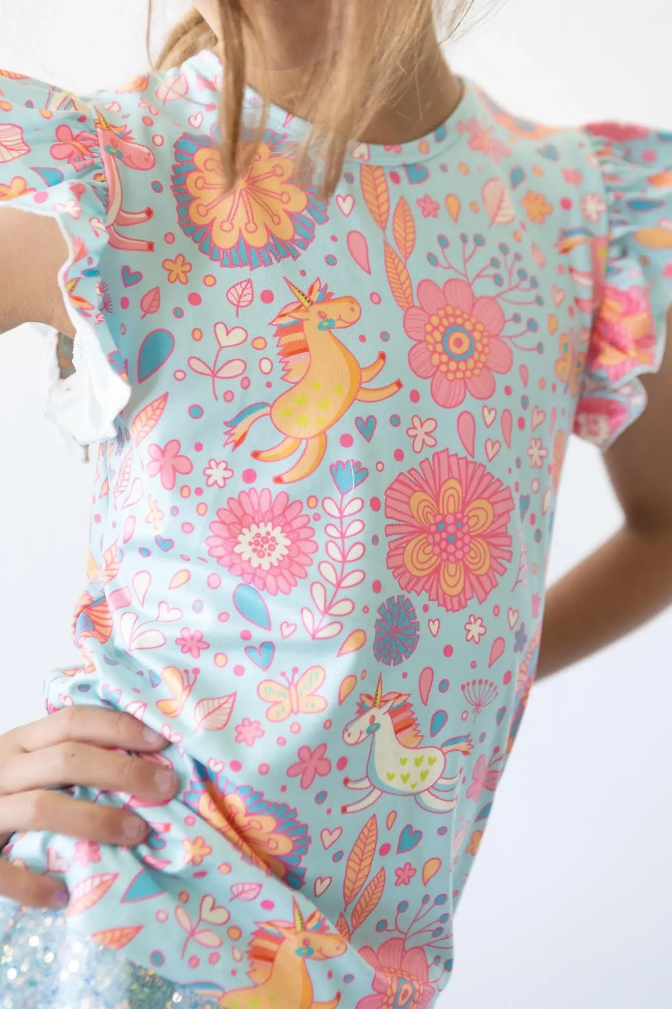 SALE Blue Retro Unicorns S/S Ruffle Tee - Mila & Rose ® - Flyclothing LLC
