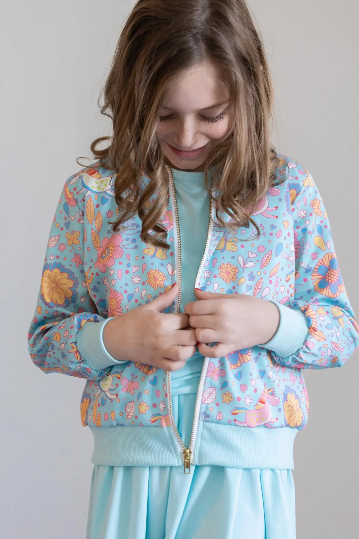 SALE Blue Retro Unicorns Satin Jacket - Mila & Rose ® - Flyclothing LLC