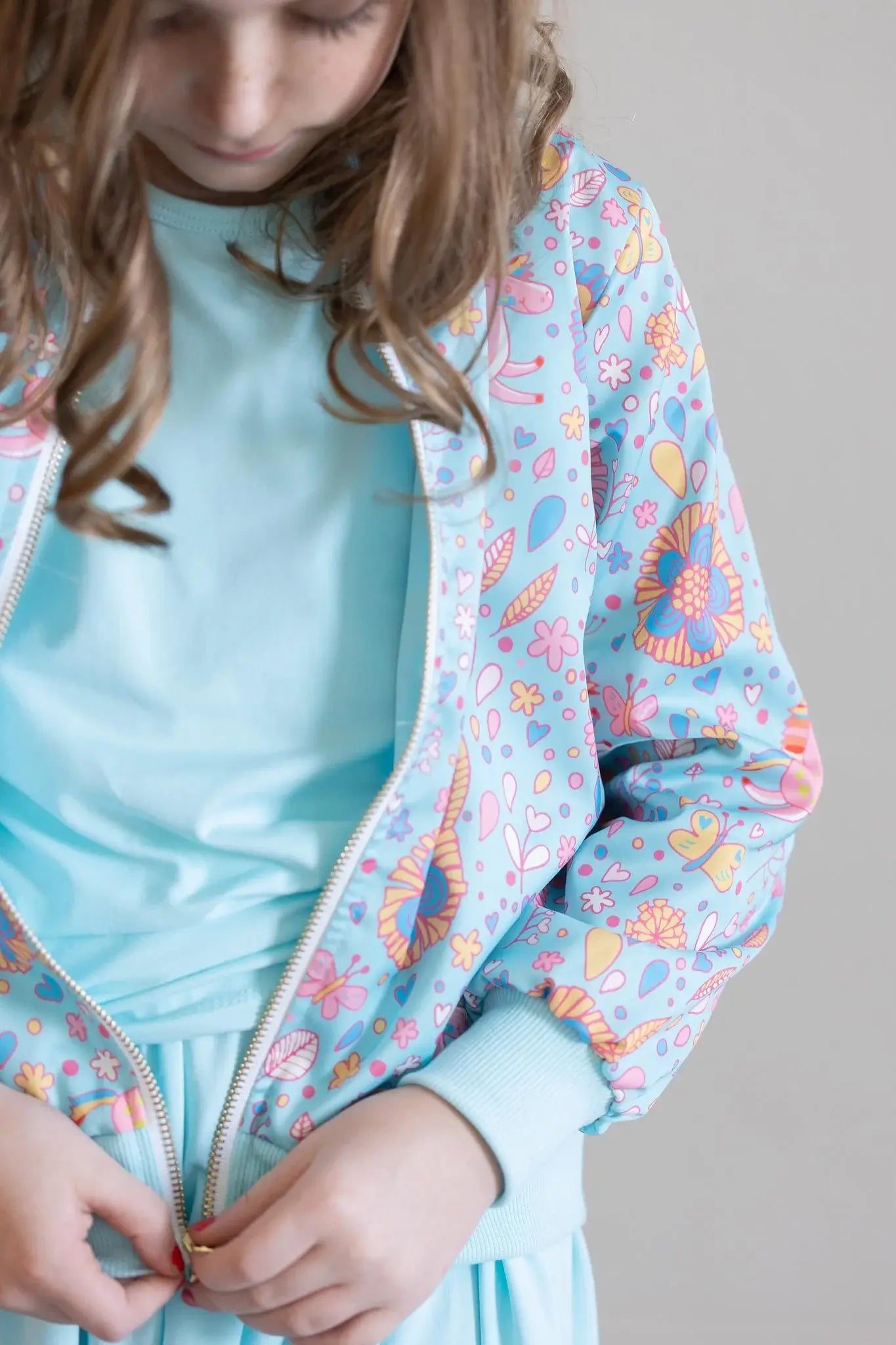 SALE Blue Retro Unicorns Satin Jacket - Mila & Rose ® - Flyclothing LLC