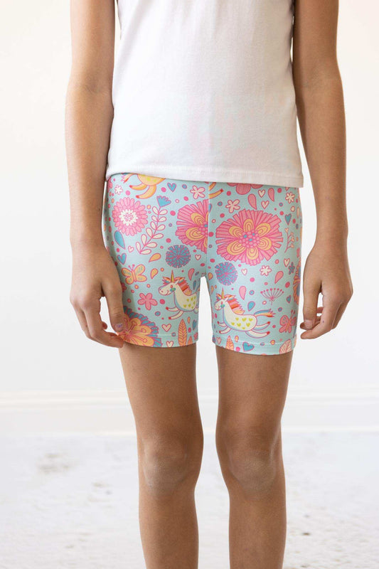 Blue Retro Unicorns Twirl Shorts - Mila & Rose ® - Flyclothing LLC