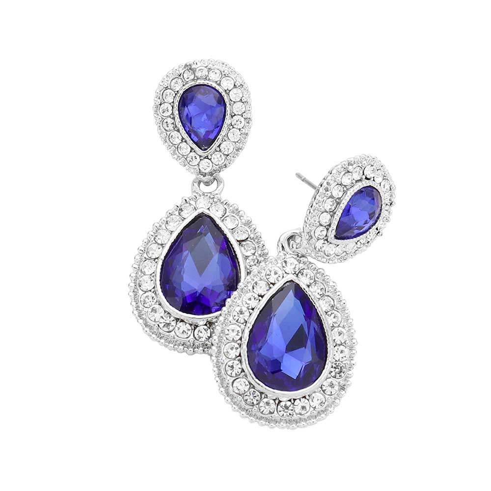 Rhinestone Trim Teardrop Evening Earrings - Madeline Love - Flyclothing LLC