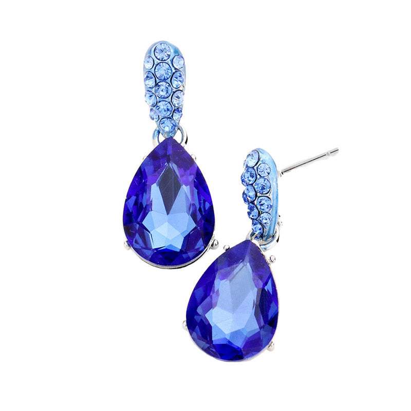 Crystal Teardrop Rhinestone Pave Evening Earrings - Madeline Love - Flyclothing LLC