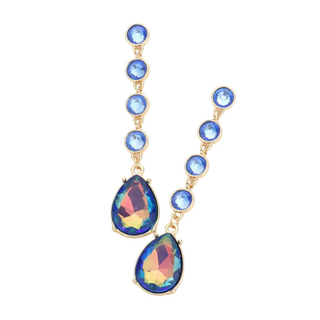 Round Teardrop Stone Link Dangle Evening Earrings - Madeline Love - Flyclothing LLC