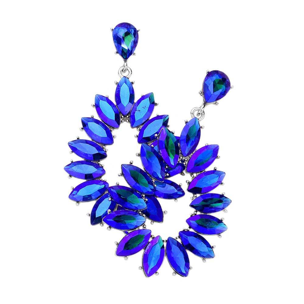 Marquise Stone Cluster Open Teardrop Dangle Evening Earring - Madeline Love - Flyclothing LLC