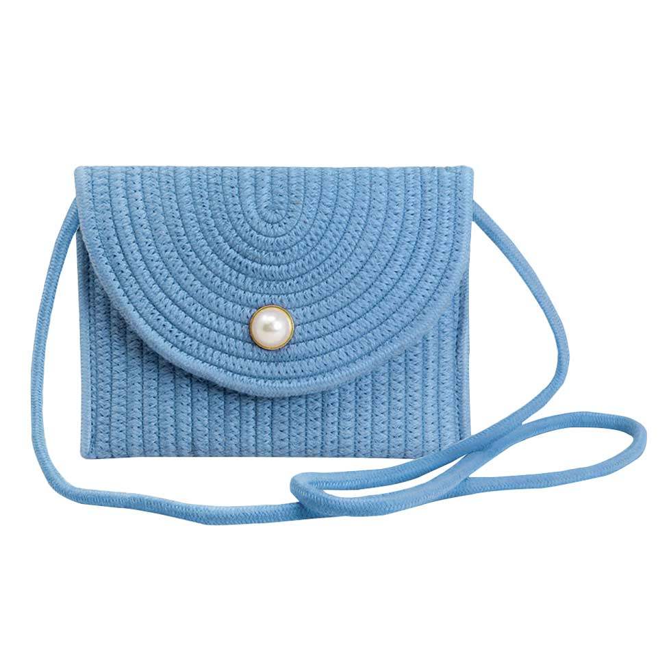 Solid Color With Pearl Button Straw Micro Crossbody Bag - Madeline Love - Flyclothing LLC