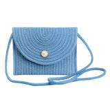 Solid Color With Pearl Button Straw Micro Crossbody Bag - Madeline Love - Flyclothing LLC