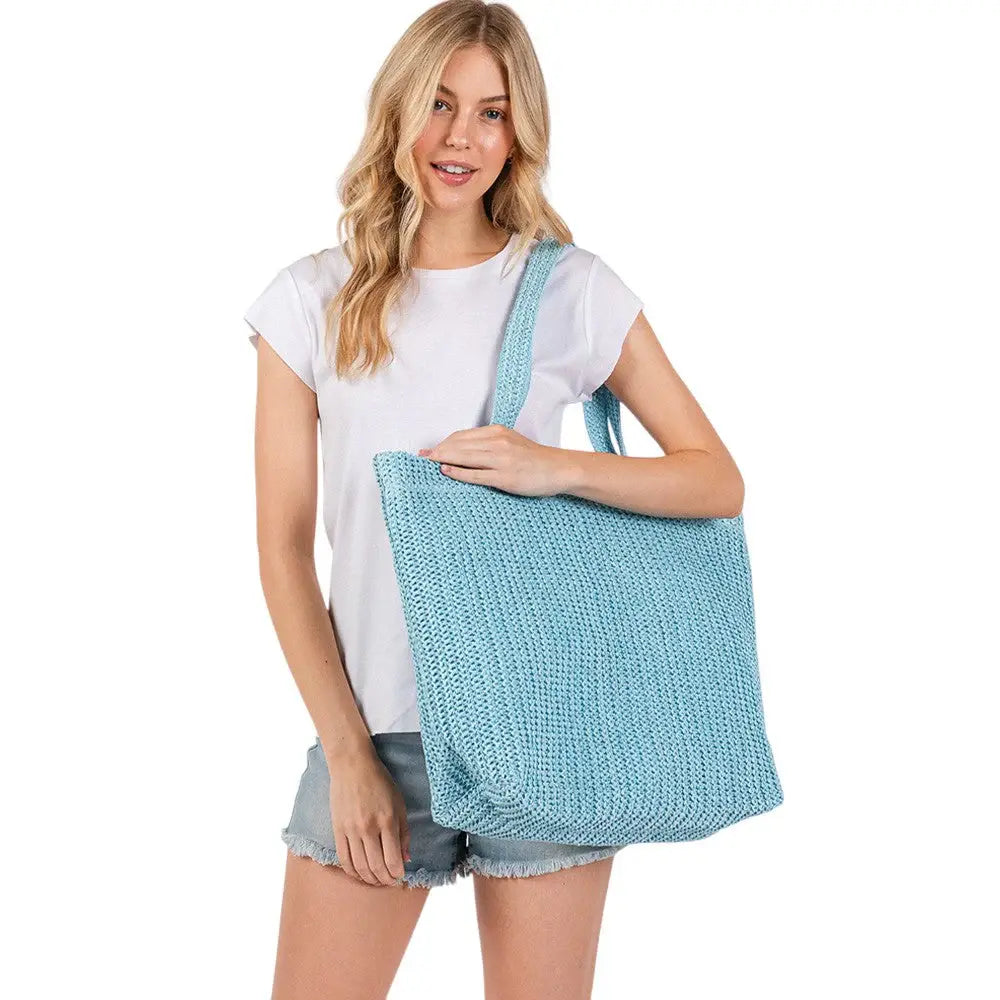 Solid Crochet Straw Tote Bag / Beach Bag - Madeline Love - Flyclothing LLC