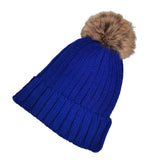 Solid Knit Faux Fur Pom Pom Beanie Hat - Madeline Love - Flyclothing LLC