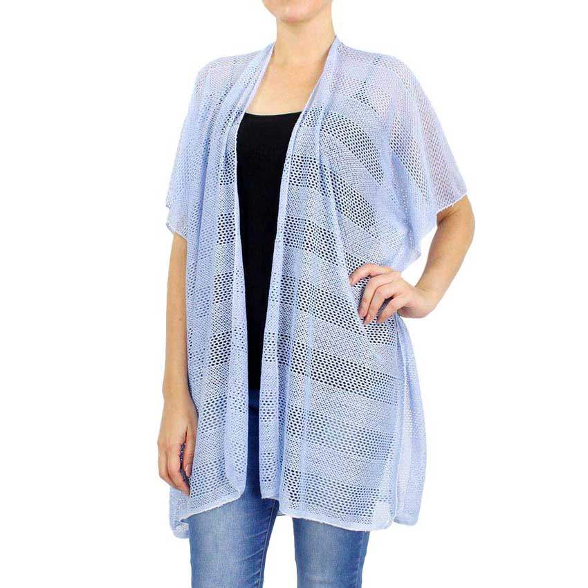 Striped Net Cover Up Kimono Poncho - Madeline Love - Flyclothing LLC