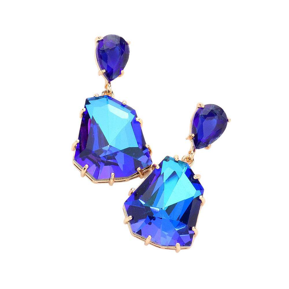 Teardrop Angled Stone Link Dangle Evening Earrings - Madeline Love - Flyclothing LLC
