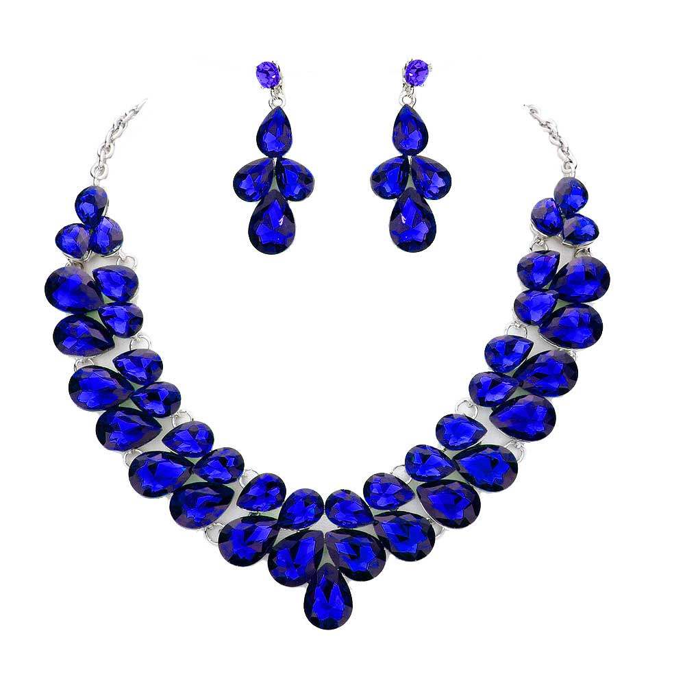 Teardrop Stone Cluster Evening Necklace - Madeline Love - Flyclothing LLC