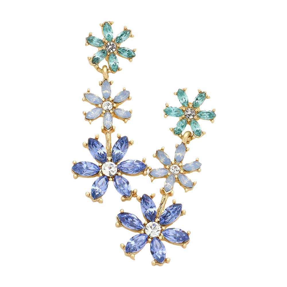 Triple Flower Link Dangle Evening Earrings - Madeline Love - Flyclothing LLC