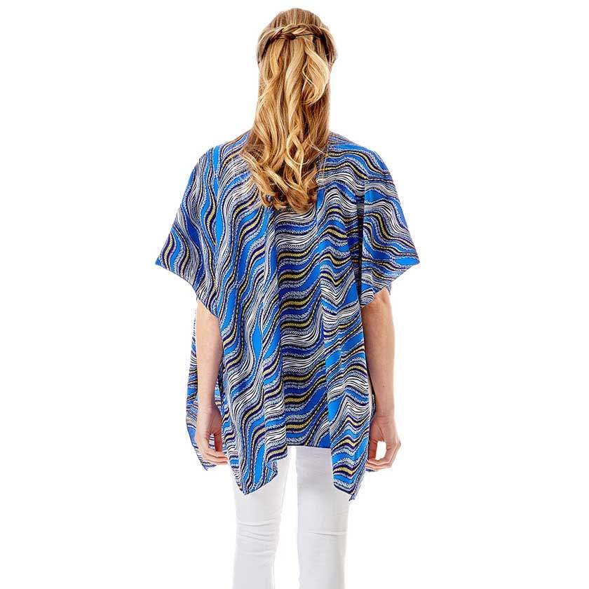 Wavy Printed Lurex Cover Up Poncho Kimono Poncho - Madeline Love - Flyclothing LLC