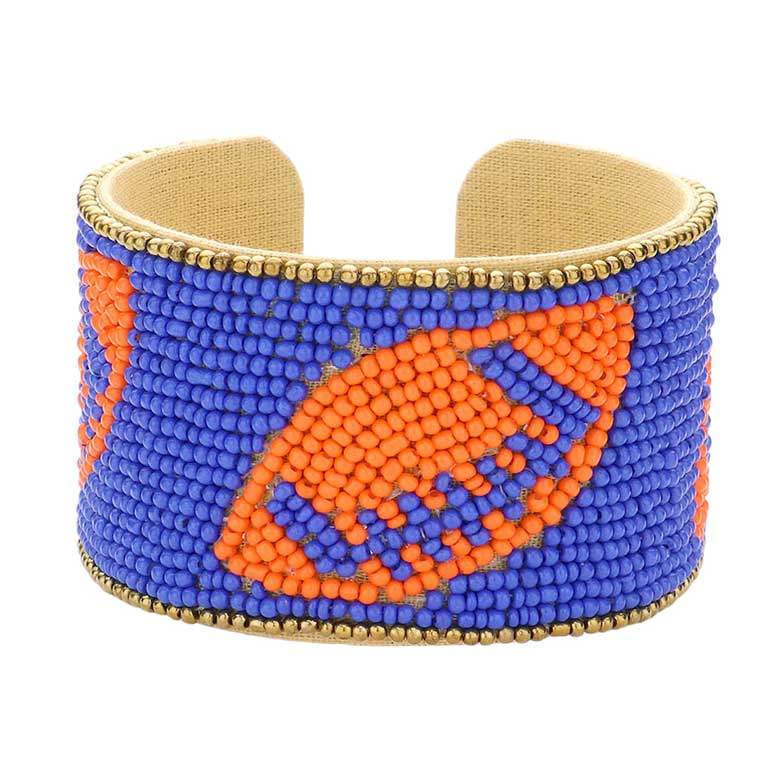 Game Day Seed Beaded Football Accented Cuff Bracelet - Madeline Love - Flyclothing LLC