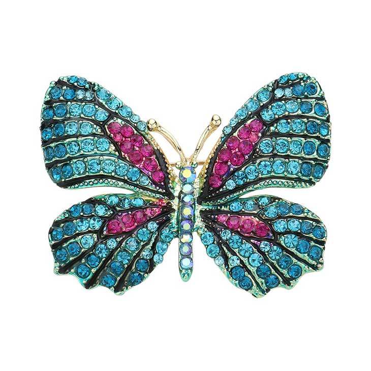 Rhinestone Pave Butterfly Pin Brooch - Madeline Love - Flyclothing LLC