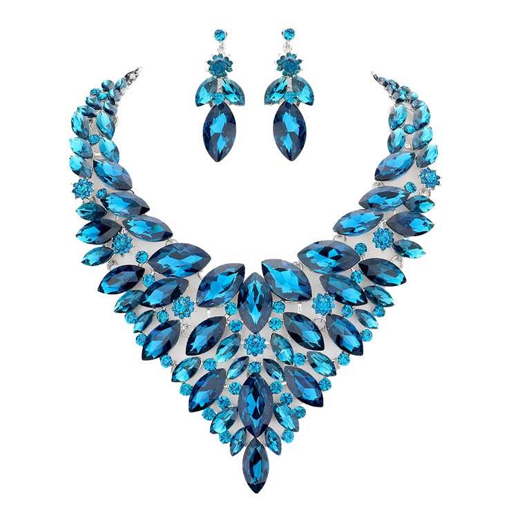 Marquise Stone Cluster Statement Evening Necklace - Madeline Love - Flyclothing LLC