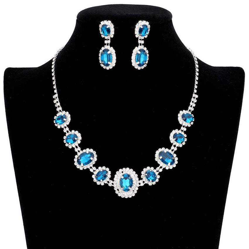 Oval Stone Accented Rhinestone Trimmed Necklace - Madeline Love - Flyclothing LLC