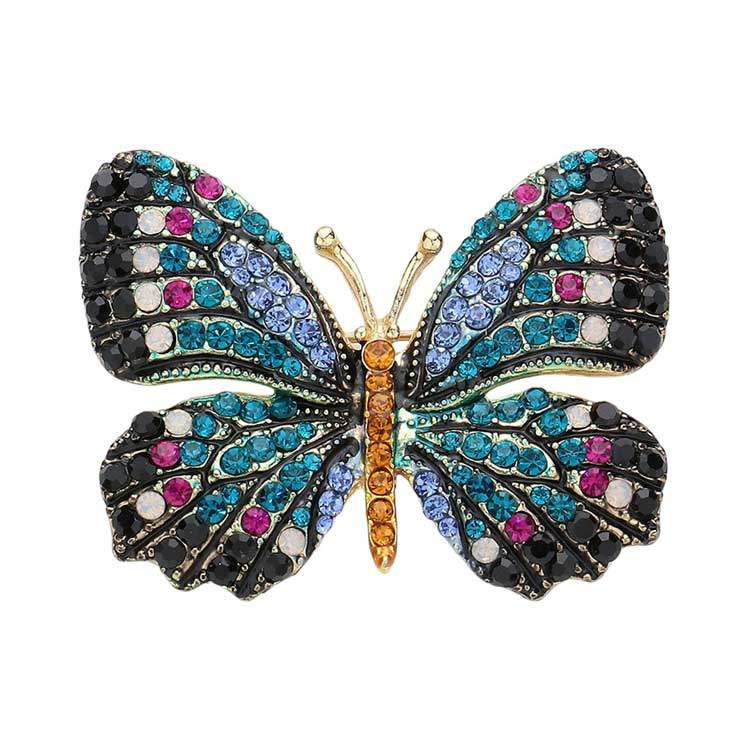 Rhinestone Pave Butterfly Pin Brooch - Madeline Love - Flyclothing LLC