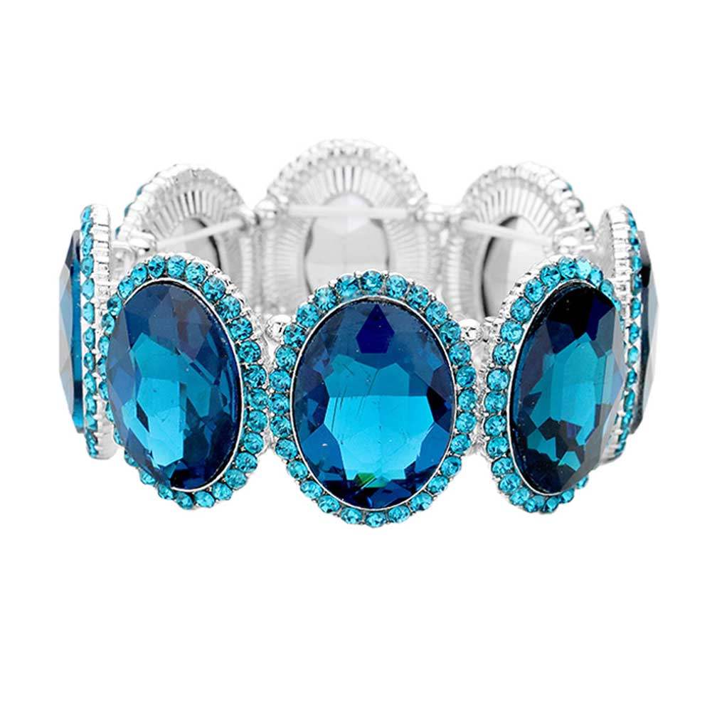 Rhinestone Trim Oval Crystal Stretch Evening Bracelet - Madeline Love - Flyclothing LLC