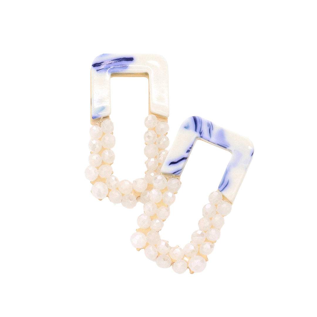 Celluloid Acetate Faceted Beaded Open Rectangle Earrings - Madeline Love - Flyclothing LLC