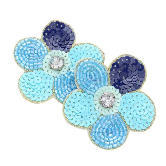 Felt Back Stone Embellished Seed Beaded Flower Earrings - Madeline Love - Flyclothing LLC