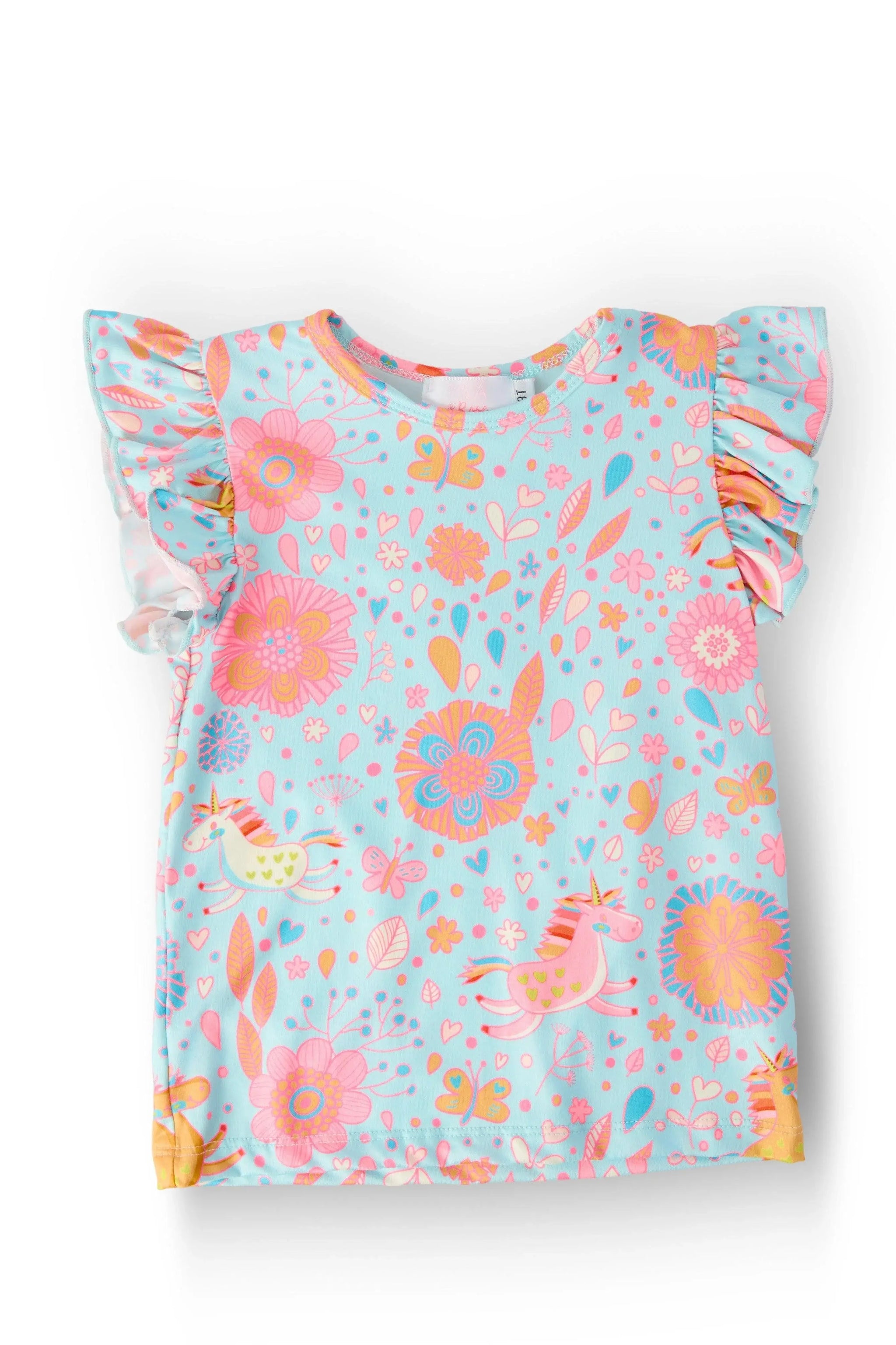 SALE Blue Retro Unicorns S/S Ruffle Tee - Mila & Rose ® - Flyclothing LLC