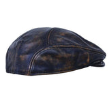 Blue & Brown Mens Premium Leather Ascot Cap