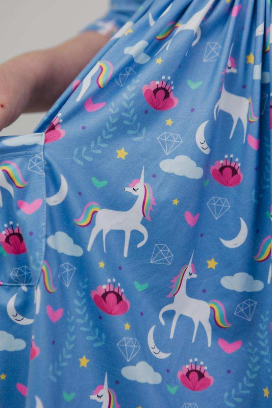 Blue Moon 3/4 Sleeve Pocket Twirl Dress - Mila & Rose ® - Flyclothing LLC