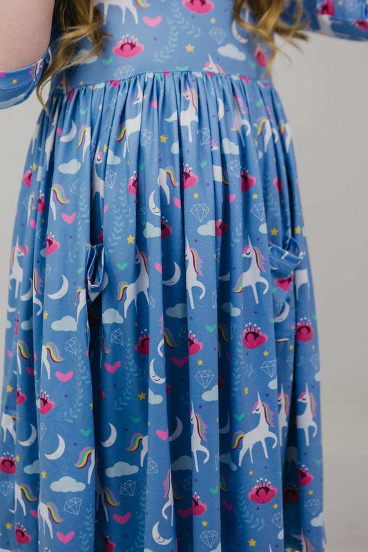 Blue Moon 3/4 Sleeve Pocket Twirl Dress - Mila & Rose ® - Flyclothing LLC