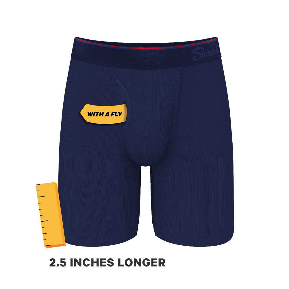 The Blueberry Pie | Red Tip Navy Long Leg Ball Hammock® Pouch Underwear With Fly - Shinesty - Flyclothing LLC