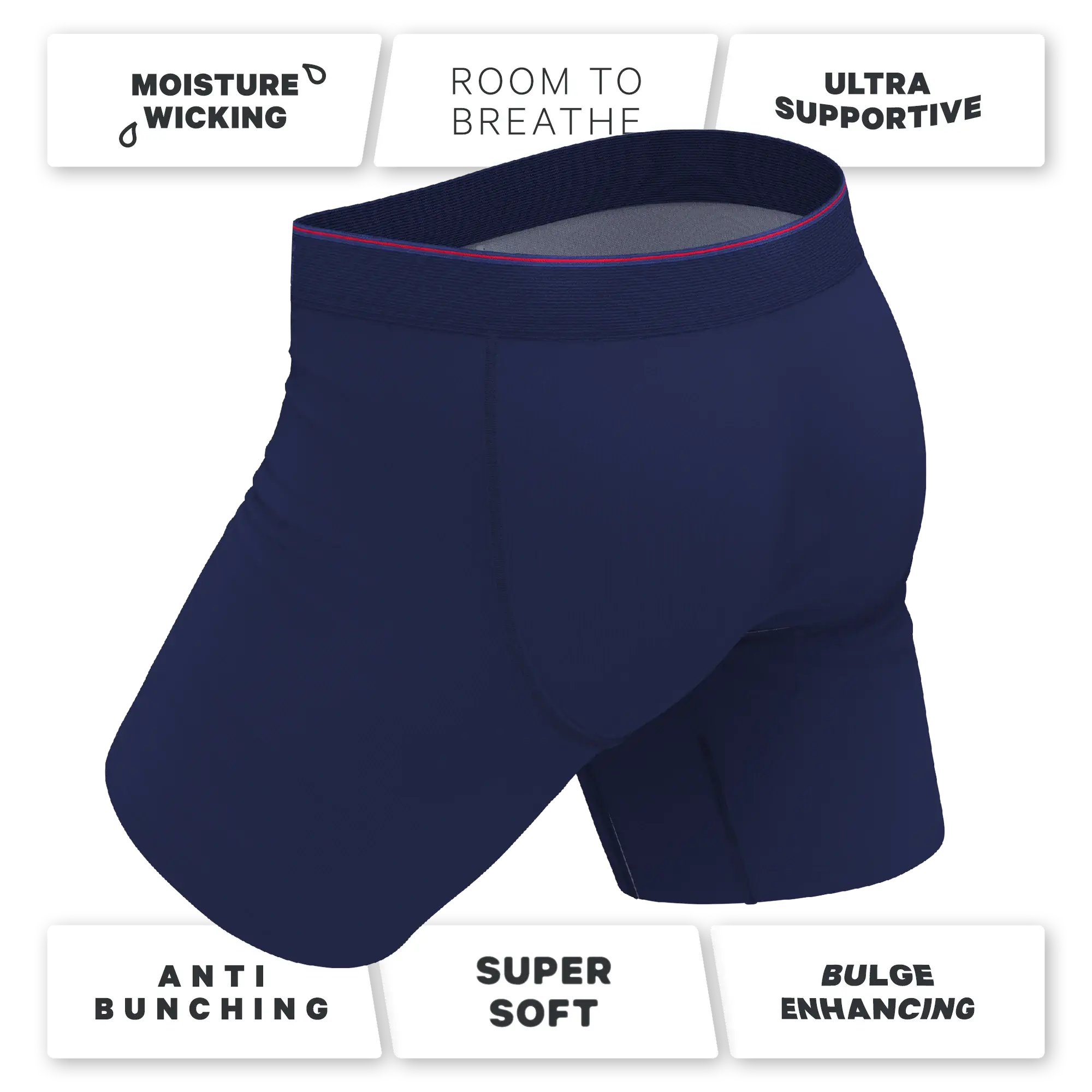 The Blueberry Pie | Red Tip Navy Long Leg Ball Hammock® Pouch Underwear With Fly - Shinesty - Flyclothing LLC