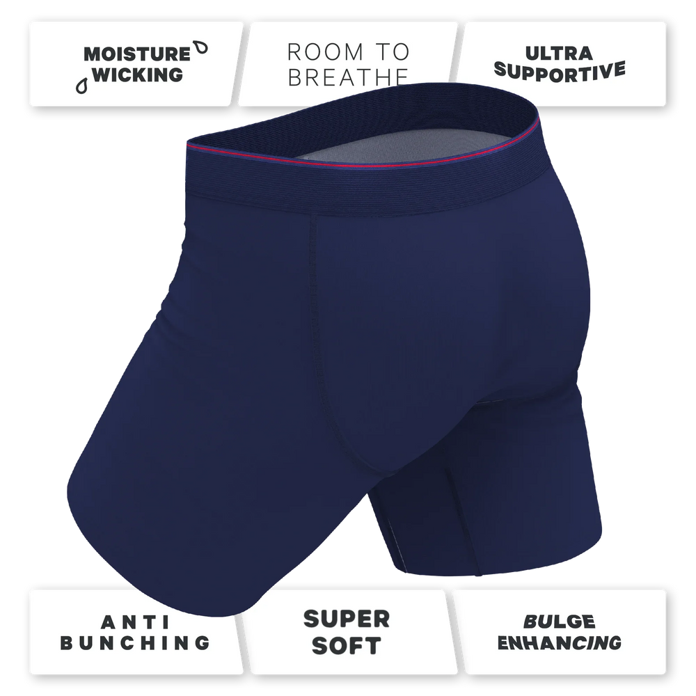 The Blueberry Pie | Red Tip Navy Long Leg Ball Hammock® Pouch Underwear With Fly - Shinesty - Flyclothing LLC