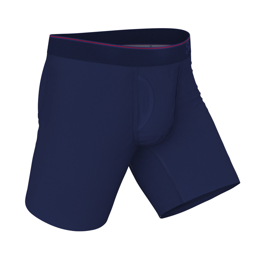 The Blueberry Pie | Red Tip Navy Long Leg Ball Hammock® Pouch Underwear With Fly - Shinesty - Flyclothing LLC