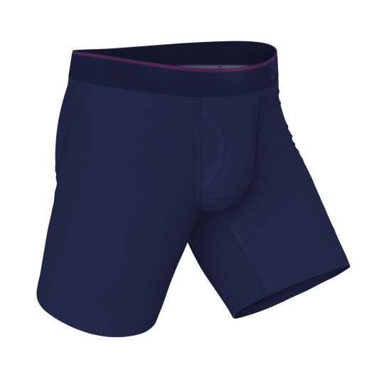 The Blueberry Pie | Red Tip Navy Long Leg Ball Hammock® Pouch Underwear With Fly - Shinesty - Flyclothing LLC