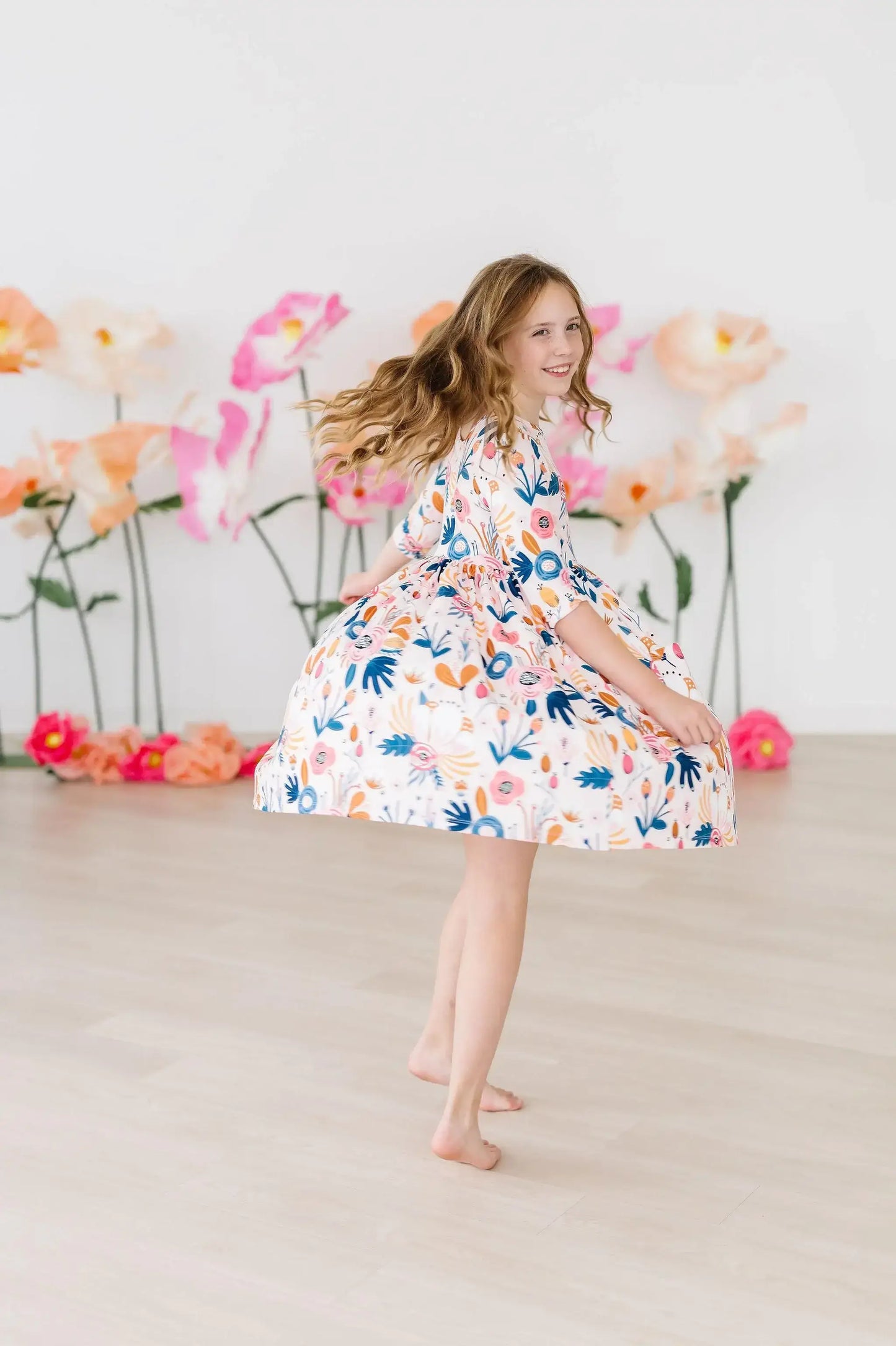 Blush Peony 3/4 Sleeve Pocket Twirl Dress - Mila & Rose ® - Flyclothing LLC