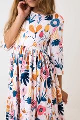 Blush Peony 3/4 Sleeve Pocket Twirl Dress - Mila & Rose ® - Flyclothing LLC