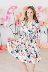 Blush Peony 3/4 Sleeve Pocket Twirl Dress - Mila & Rose ® - Flyclothing LLC